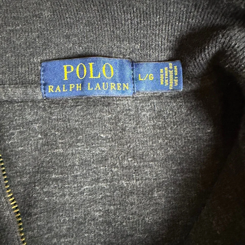 Polo Ralph Lauren Mens Large Gray Cotton Quarter Zip Pullover Sweater Pony Logo